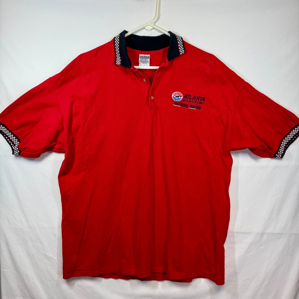 Atlanta‎ Motor Speedway Polo Shirt Racing Checkered Trim Goldman Sz XL Y2K